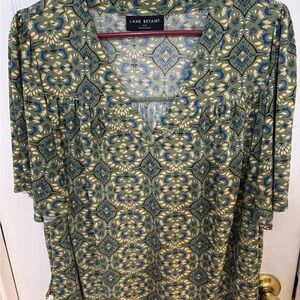 Lane Bryant Blue and Yellow Patterned Blouse